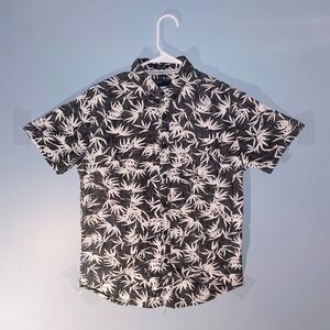Denim & Flower Black and White Leaf Print Dress Shirt